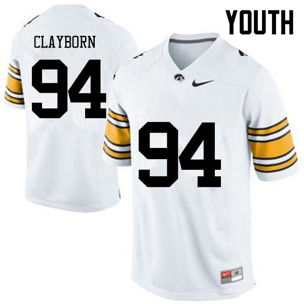 Youth Iowa Hawkeyes #94 Adrian Clayborn College Football Jerseys-White